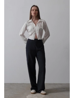 Beli Yarım astikli Palazzo Pantolon  acivertBeyaz