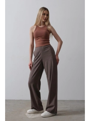Beli Yarım Lastikli Palazzo Pantolon  Kahve