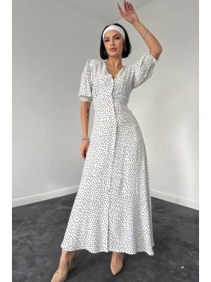 Beyaz Arka Ve Bel Ucu Gipeli Elbise