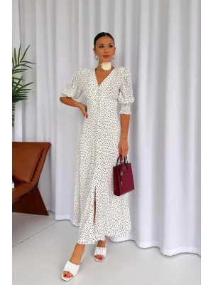 Beyaz Arka Ve Bel Ucu Gipeli Elbise