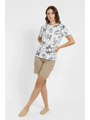 Beyaz Dinozor Desenli Tişört – Regular Kalıp, Bisiklet Yaka, Dijital Baskılı Pamuklu Thirt  Beyaz