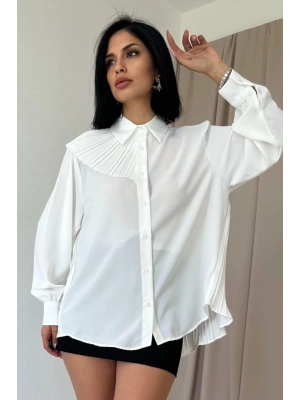 Beyaz Pilise Detaylı Jesica Gömlek