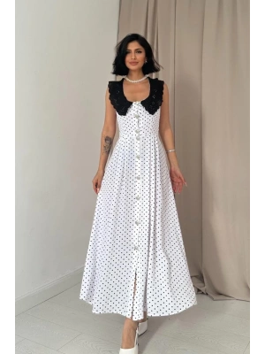 Beyaz Puantiyeli Bebe Yaka Elbise