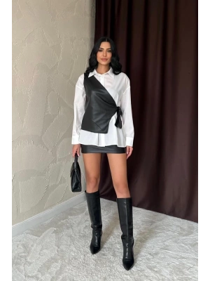 Beyaz Yandan Bağlamalı Yelek Gömlek