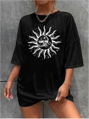 Bisiklet Yaka Baskılı Tshirt  iyah