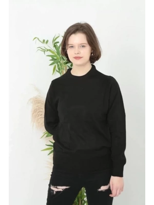 Bisiklet Yaka Düz Kazak  Siyah