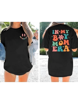 Bisiklet Yaka Kısa Kol Baskılı Tshirt  iyah