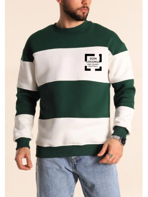 Bisiklet Yaka Parçalı Özel Üretim weatshirt Yeşil