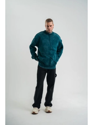 Bisiklet Yaka Yıkamalı Asimetrik Kesşm weathirt  Koyu Deniz Yeşili