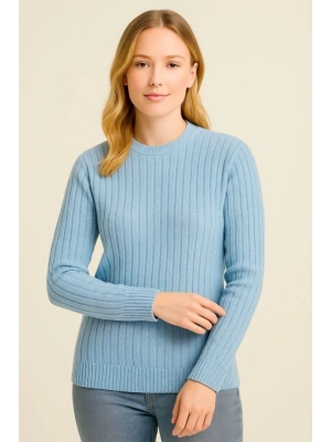 Bisiklet Yuvarlak Yaka Triko Kazak Pamuklu Kalın Fitilli Dokuma, Regular Fit Uzun Kollu Kışlık Model  Bebe Mavisi