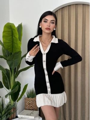 Bochum İnci Düğmeli Mini Elbise