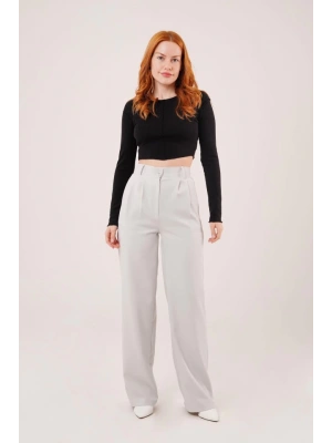 Bol Paça Piliseli Gri Pantolon