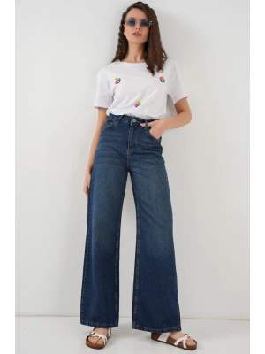 Bol Paça Yüksek Bel Palazzo Kot Pantolon 6656  B.Lacivert