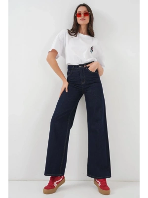 Bol Paça Yüksek Bel Palazzo Kot Pantolon 6656  K. Lacivert