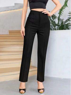 Bordo Renk Yüksek Bel askülen Kesim Kumaş Pantolon