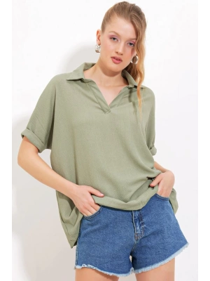 Çağla Oversize Polo Yaka Örme Bluz 0486