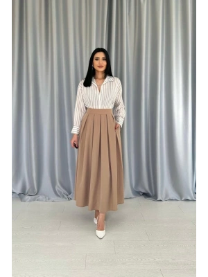 Camel Uzun Pileli Etek
