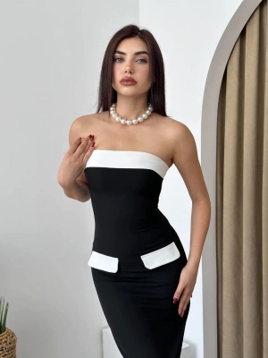 Cep Detaylı traplez Elbise