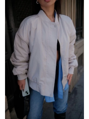 Cepli Bomber Ceket ont  Beyaz