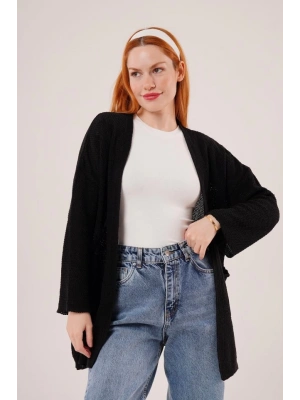 Cepli Salaş Model Triko Uzun Siyah Hırka