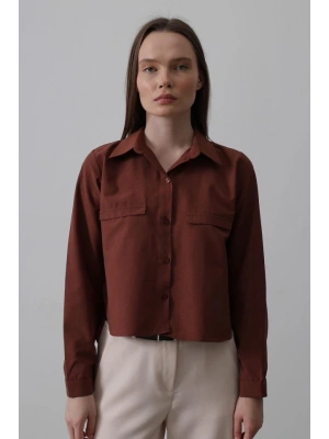 Cepli Uzun Kol Gömlek  Koyu Kahve
