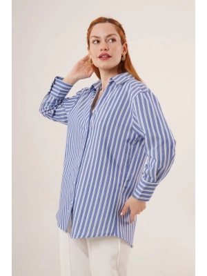 Çift Çizgi Geçişli Düğmeli avi Gömlek