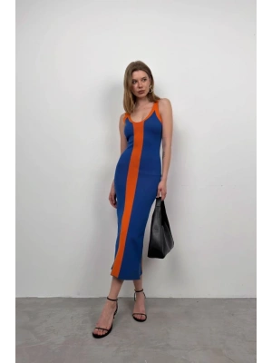 Çift Renk Yırtmaç Detay Elbise