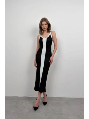 Çift Renk Yırtmaç Detay Elbise