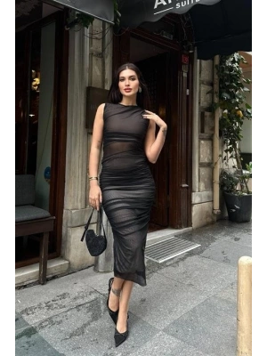 Cindy Transparan Tül Elbise 26838