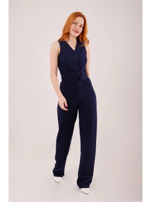 Cırt Kapama Detaylı acivert Pantolon