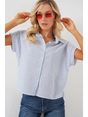 Çizgili Kısa Kol Gömlek 20324  Mavi