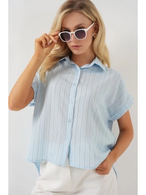 Çizgili Kısa Kol Gömlek 20327  Mavi