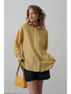 Çizgili Tek Cep Gömlek  Sarı