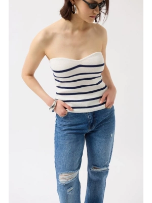 Çizgili traplez Dokulu Bluz