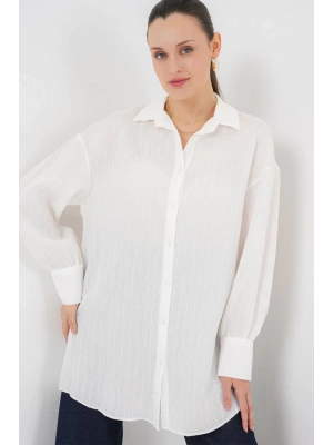 Çizgili Uzun Gömlek Tunik 5963  Beyaz