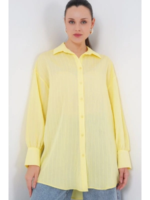 Çizgili Uzun Gömlek Tunik 5963  Sarı