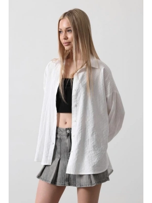 Çizgili Uzun Kol Gömlek  Beyaz