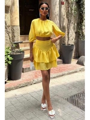 Crop Bluz Ve Kat Kat Etekli Takım 10207