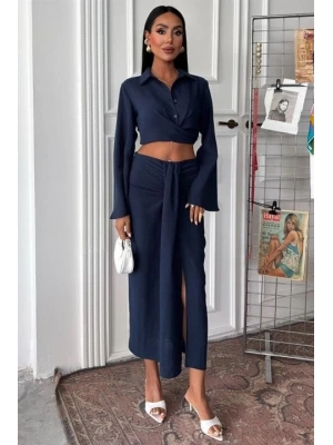 Crop Gömlekli Ve Eteği Büzgülü Tasarım Takım 10195