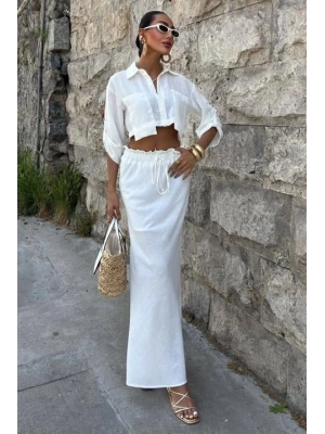 Crop Gömlekli Ve Eteği Büzgülü Tasarım Takım 10201