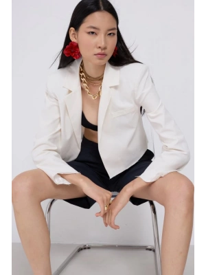 Crop Keten Blazer Ceket