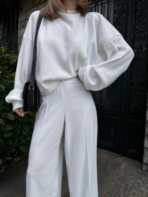 Crop, Pantolon Fitilli İkili Takım Beyaz