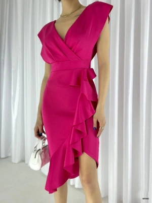 cuba Kumaş Önü Fırfırlı idi Boy Elbise