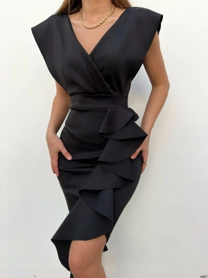 cuba Kumaş Önü Fırfırlı Midi Boy Elbise