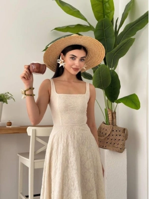 Cuper Çiçek Detaylı Elbise