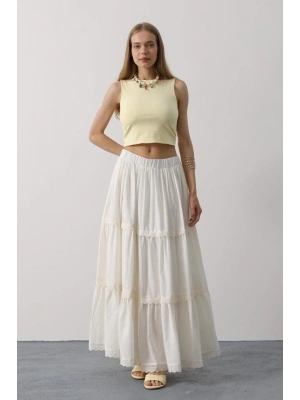 Dantel Detaylı Etek  Beyaz
