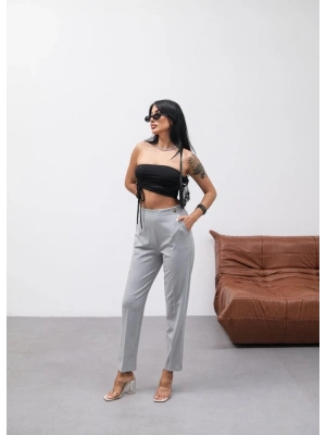 Dekorati̇f Düğmeli̇ Arka Bel Lasti̇kli̇ Pantolon