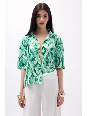 Desenli Saten Gömlek