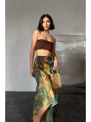 Desenli Baskılı astikli Etek
