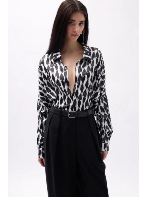 Desenli Crop Gömlek